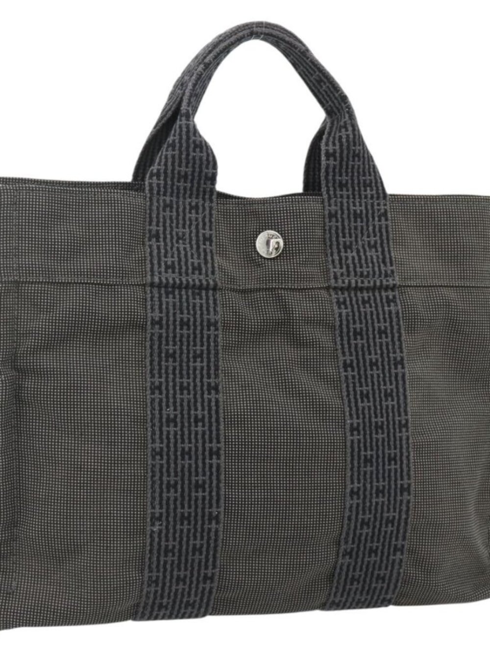 HERMES Her Line Tote PM Tote Bag Canvas Gray Silver Auth 179727A